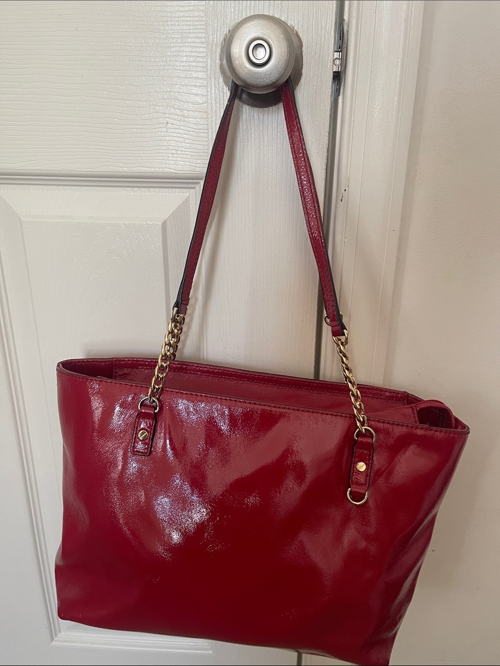 MICHAEL Michael Kors Red Patent Leather Chain-Accent Tote